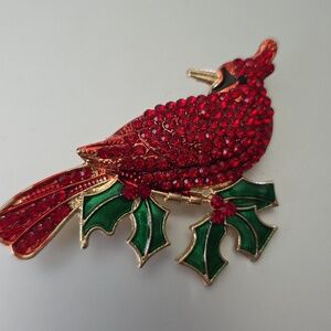 Cardinal  Christmas  Brooch Heart Cardinal Brooch Necklace Combo